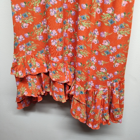 New Free People Mini Dress Women Size L Red Floral Sleeveless Ruffle Whimsical - Picture 3 of 10